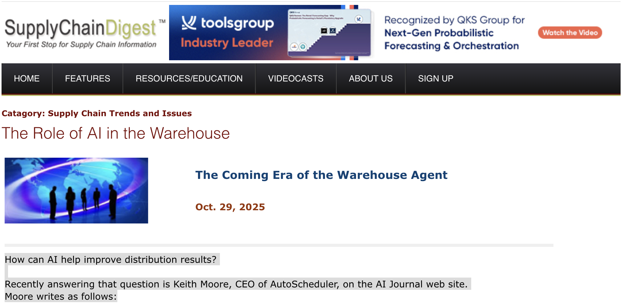 The Role of AI in the Warehouse: The Coming Era of the Warehouse Agent